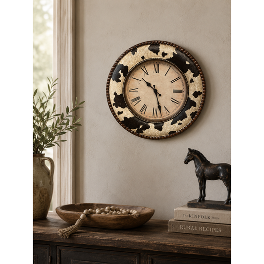 RAWHIDE CLOCK WESTERN HOME DECOR