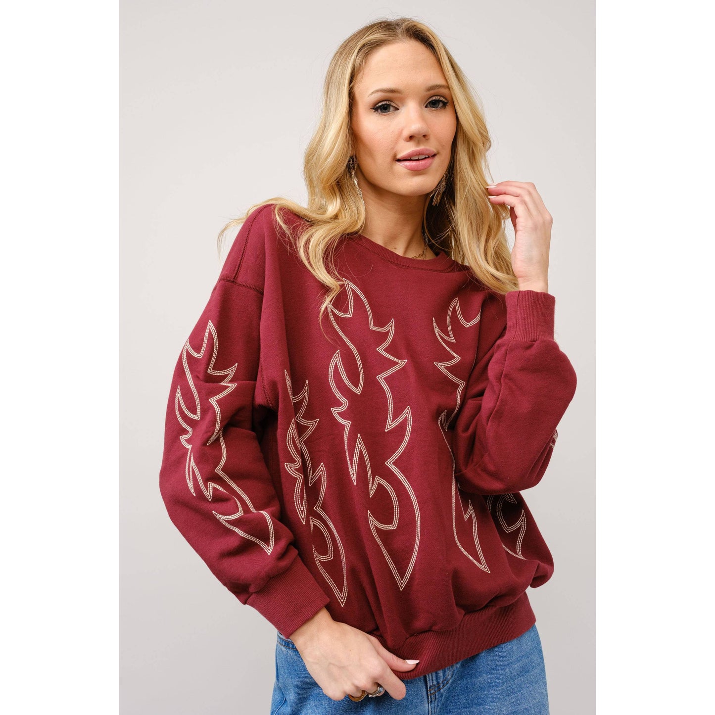 Western Boots Stitch Pullover Sweatshirt