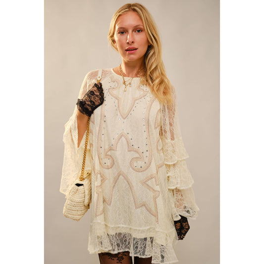 Round Neck Western Embroidery Ruffle Sleeve Dress 23729D