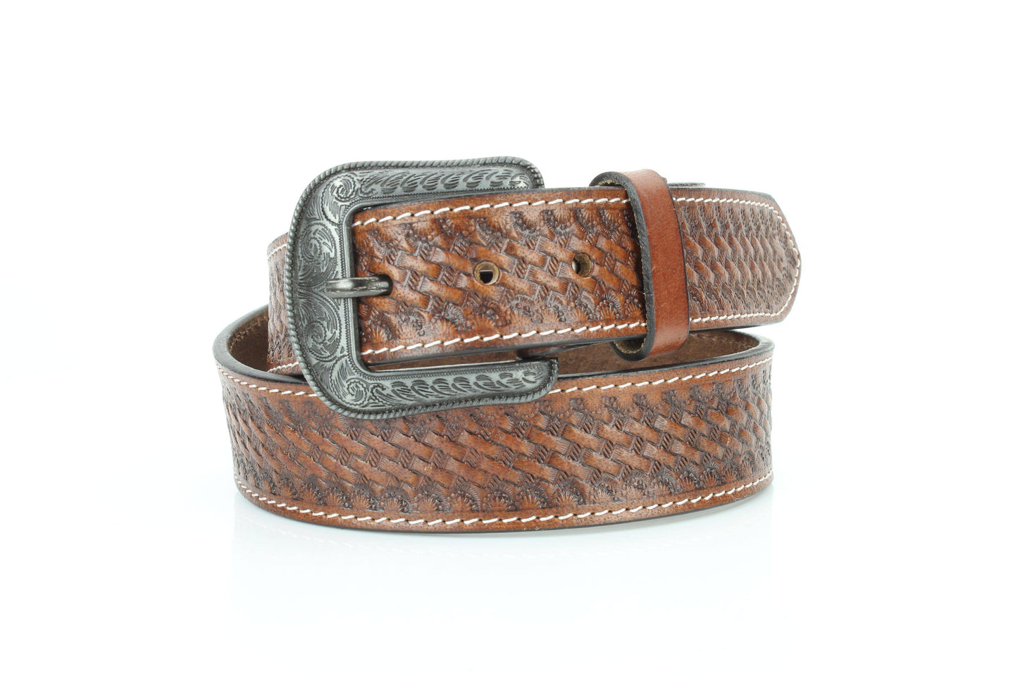 Basketweave Leather Belt with Floral Buckle RMB 002