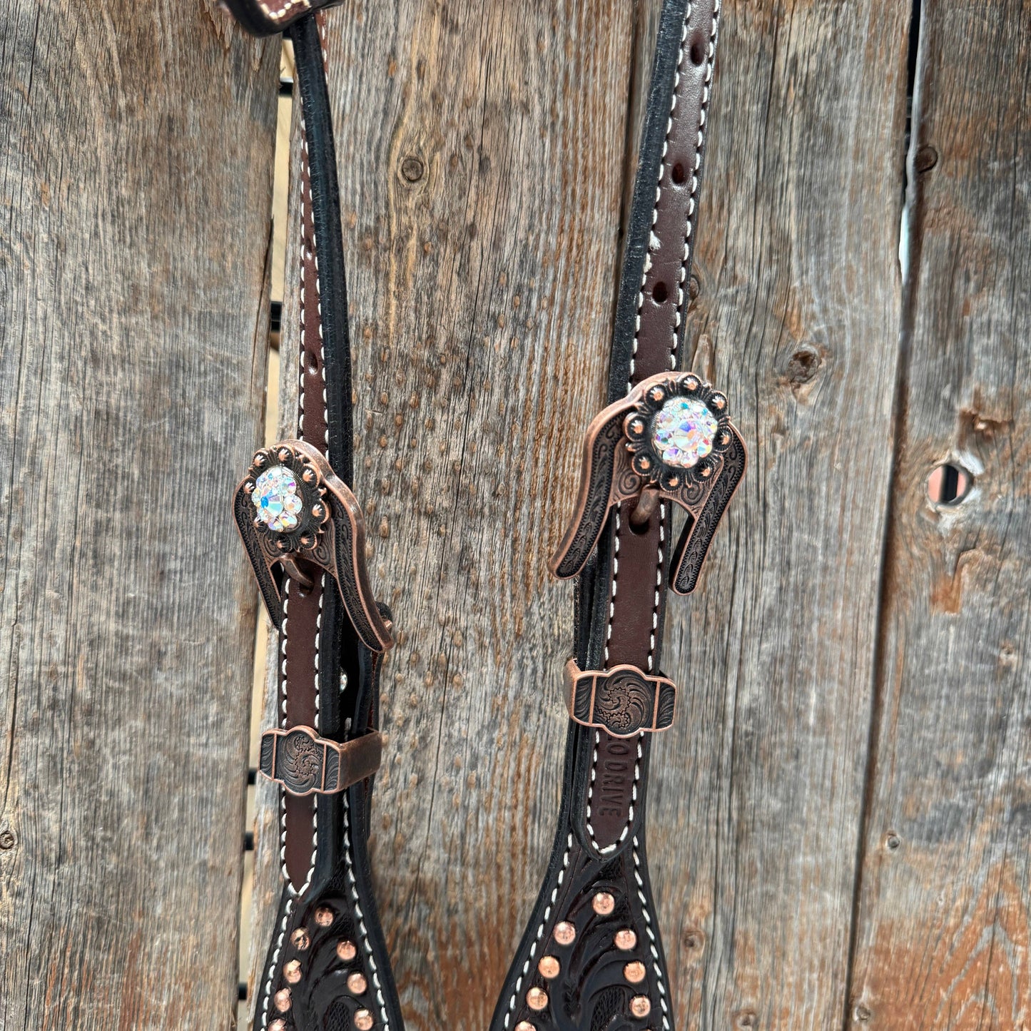 Dark Oil Floral Copper Dot AB One Ear / Breastcollar Tack Set #OEBC428