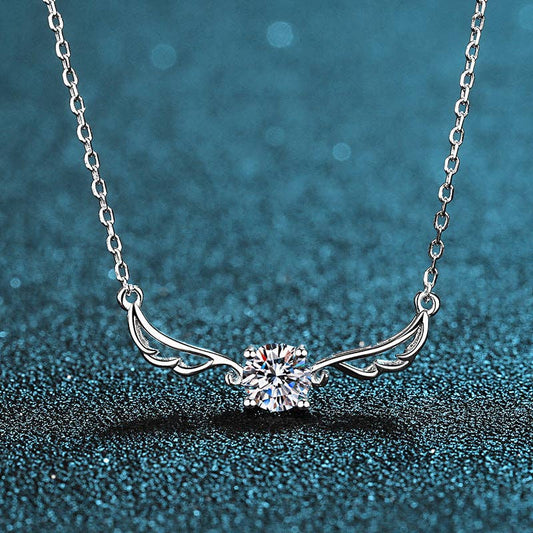 Angel Wing Moissanite Charm Necklace in 925 Sterling Silver