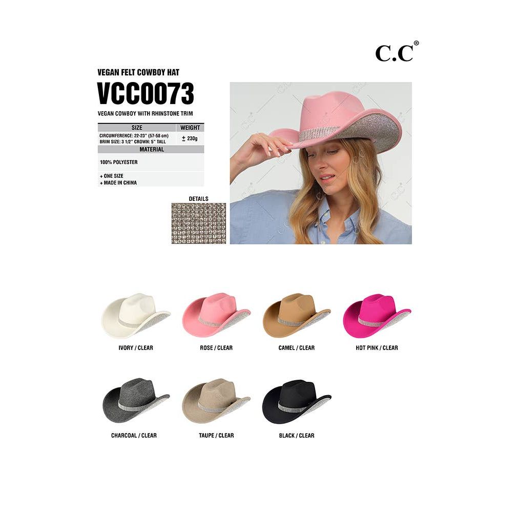 C.C Rhinestone Trim Vegan Cowboy Hat