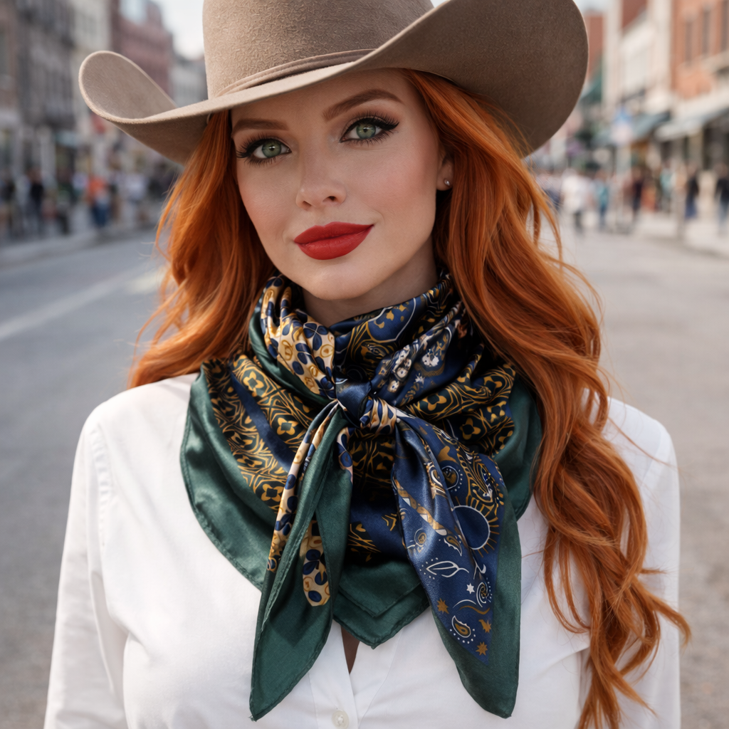 Green and Blue Multi Patterned Wild Rag - Western Scarf