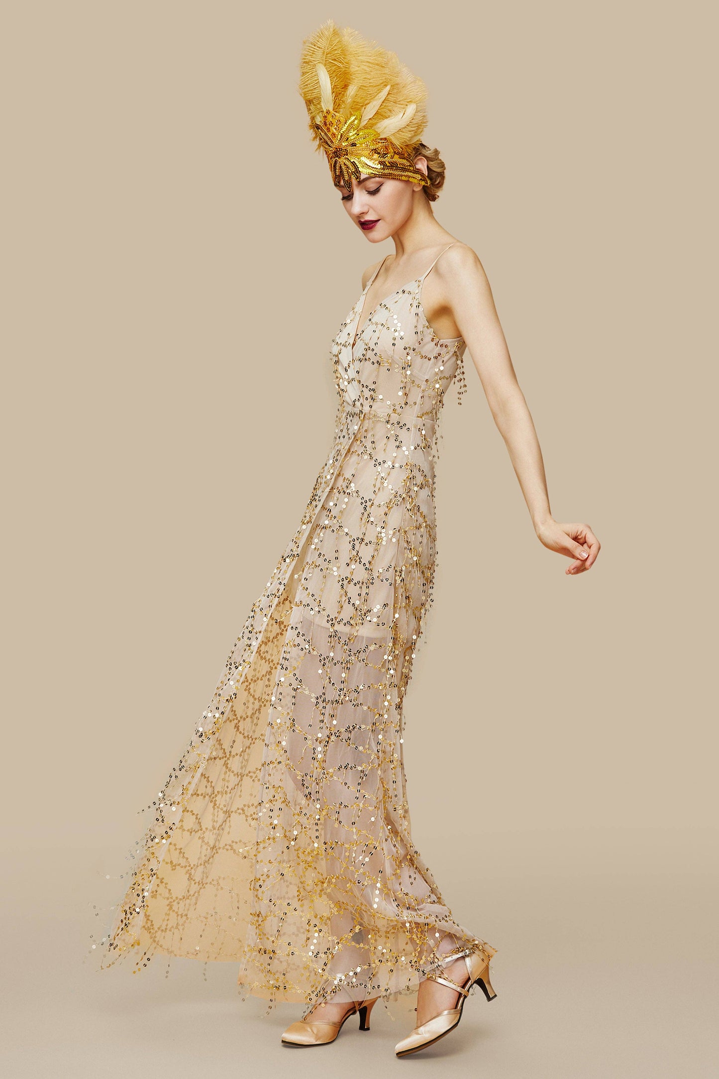 High Slit Glittering Sequin Strappy Dress