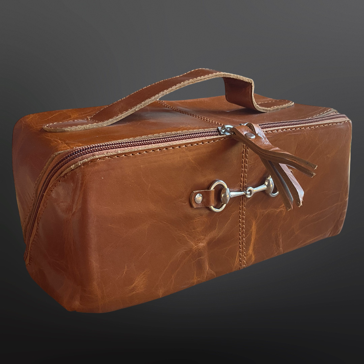 Equestrian Toiletry Bag Distressed Oily Leather Snaffle Bit