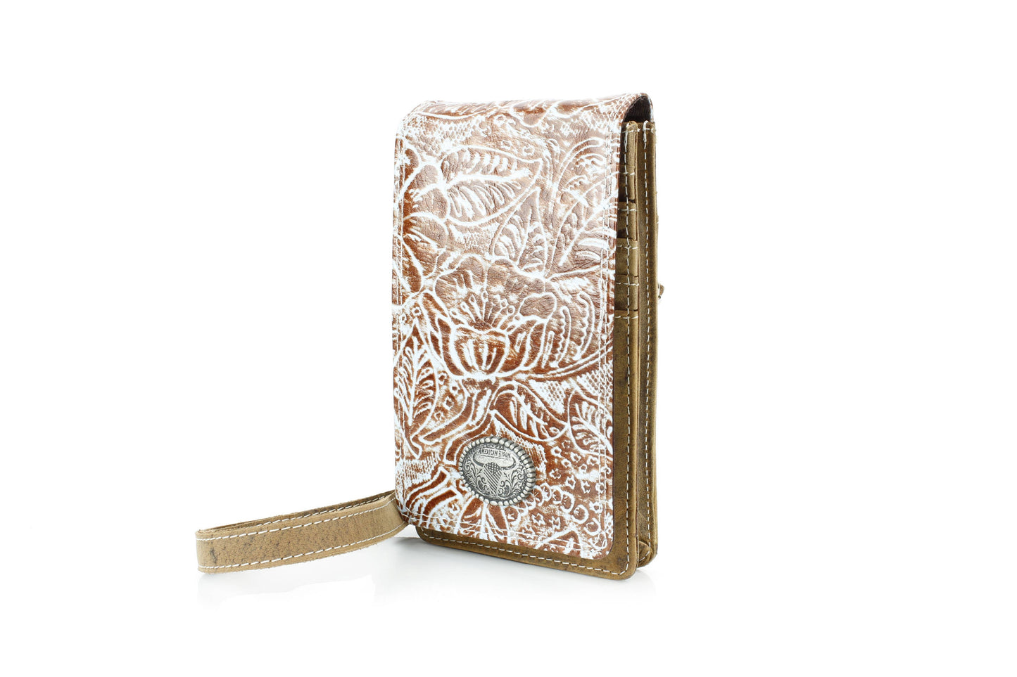 Women Messenger Bag w/ Floral Leaf Embossed Flap AB 01 2508
