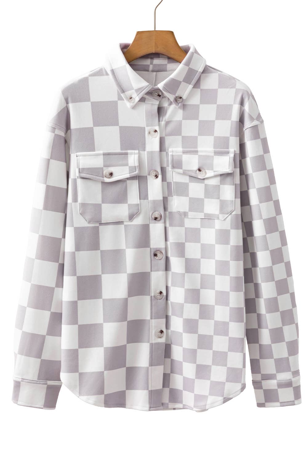 Checkerboard Flap Pocket Button Front Shacket