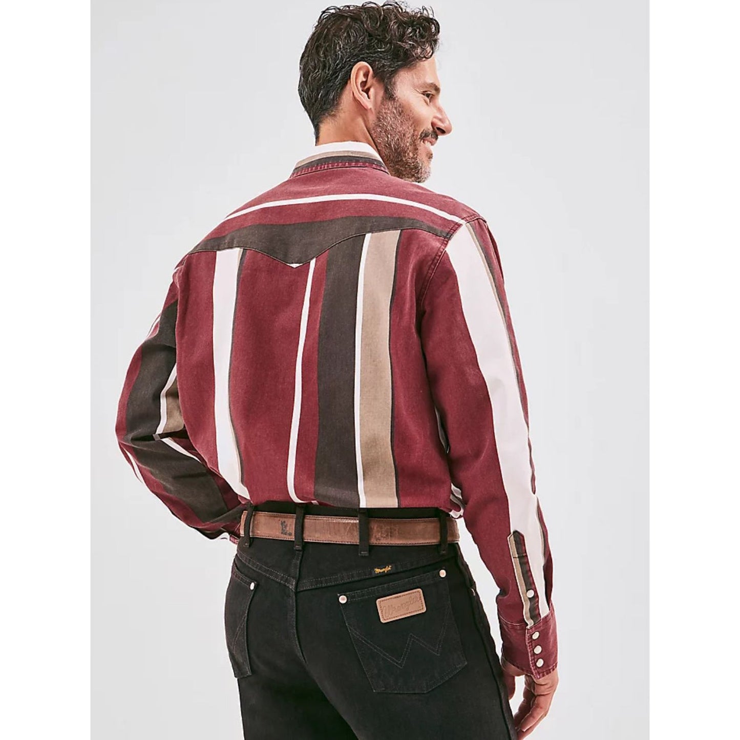 VINTAGE-INSPIRED BRUSHPOPPER WESTERN SNAP WORKSHIRT IN BURGUNDY STRIPE