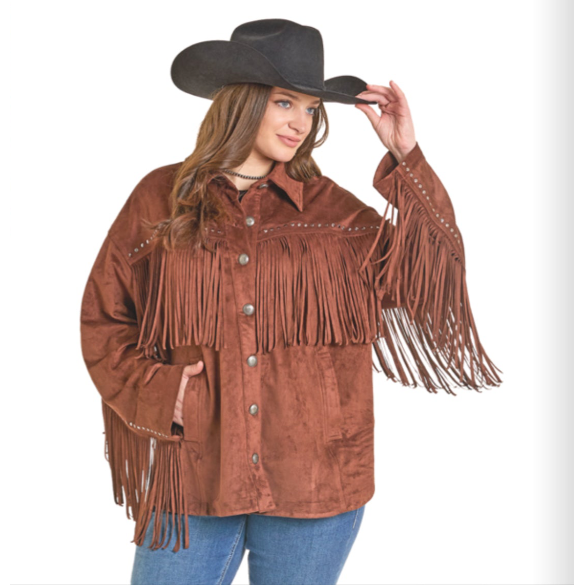 Rock & Roll Denim Women's Faux Suede Fringe Shacket BW92C06968