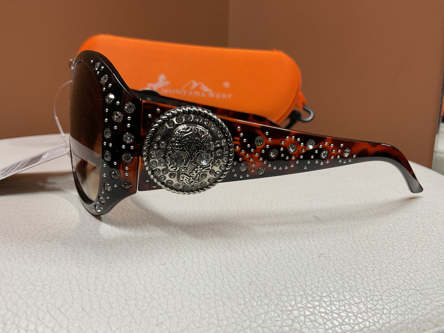 Montana West Sunglasses with Case, Rhinestone Skull, X002R8QG9D