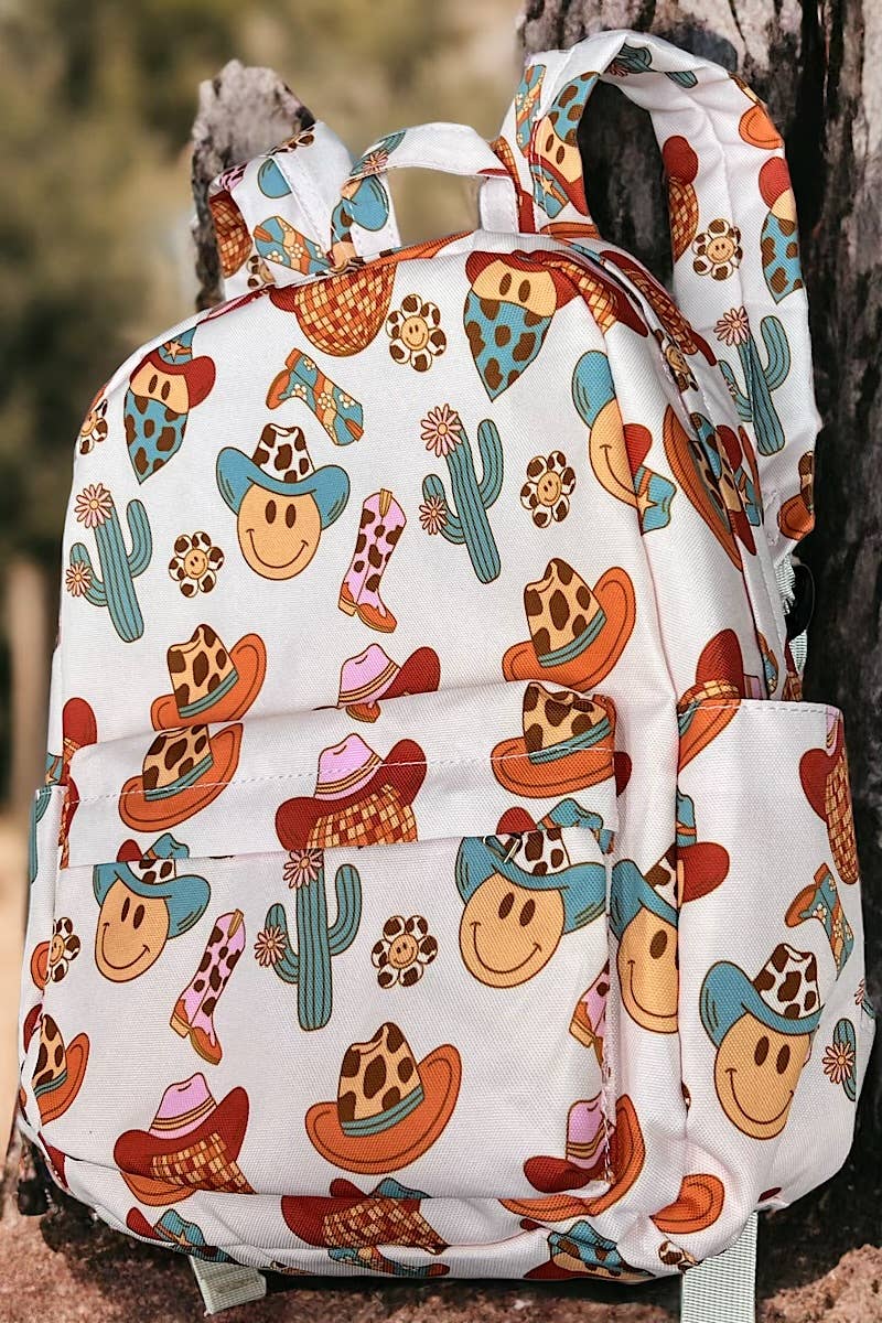 Western Emoji Printed Small Size Backpack for Kids