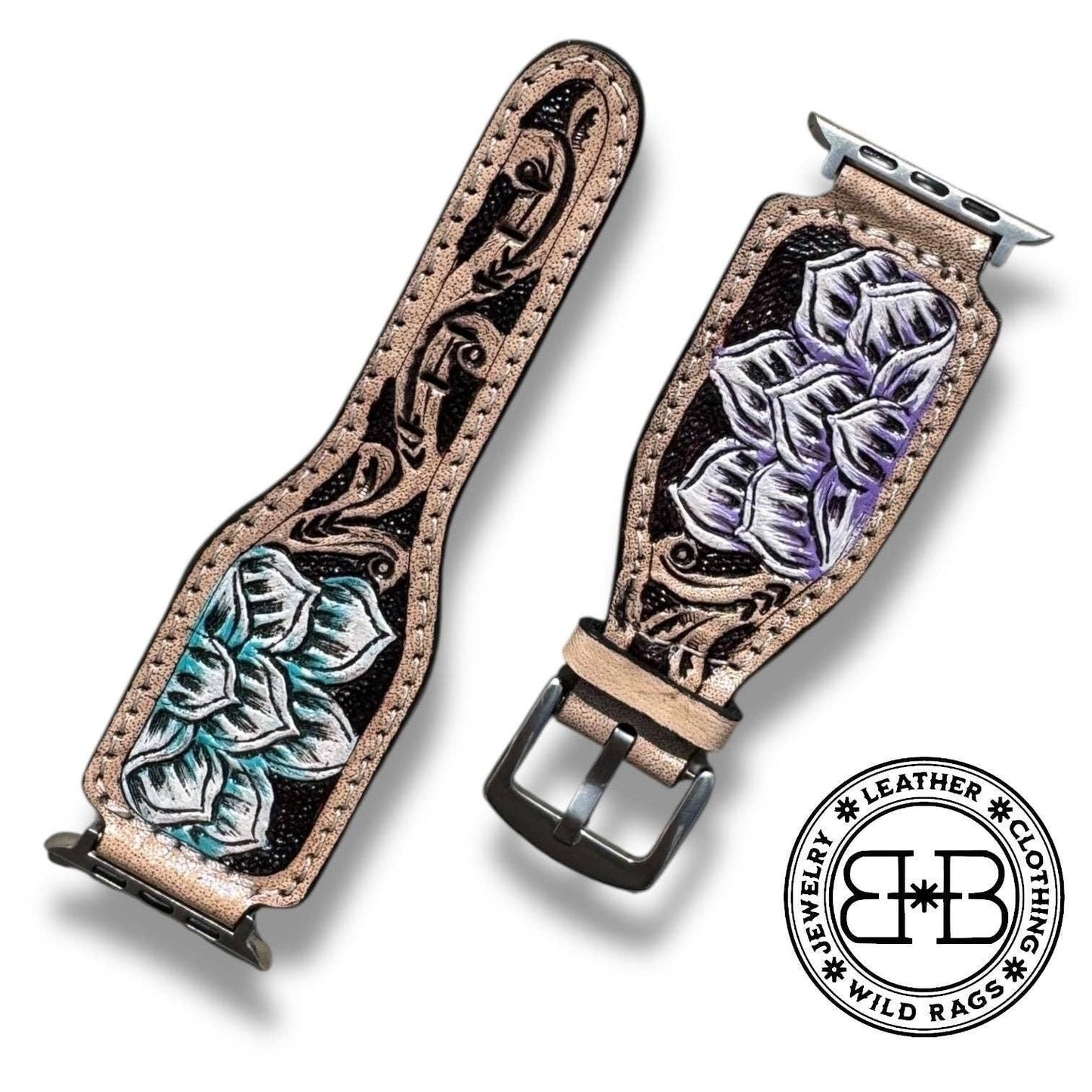 Western Tooled Leather Floral Watch Band by Double B Wild Rags