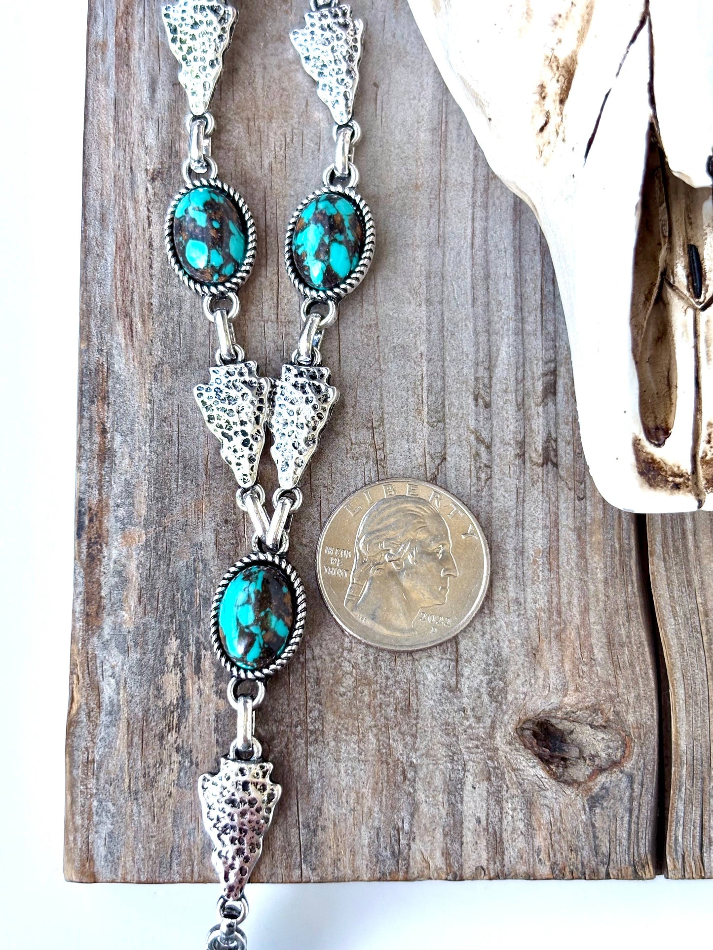 Western Style Arrowhead & Stone Concho Y Drop Necklace
