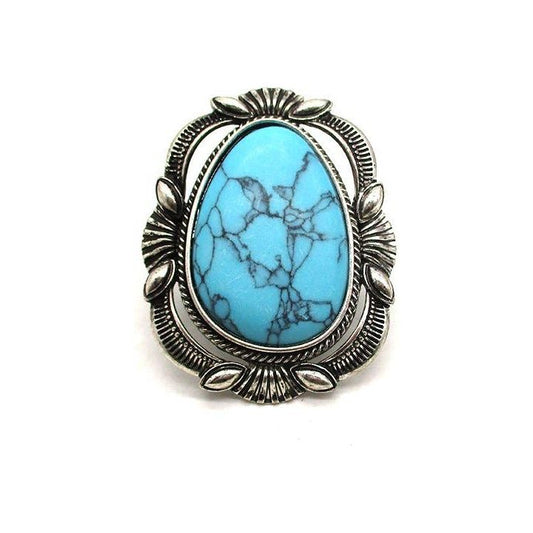 WESTERN LARGE OVAL TURQUOISE STONE CUFF RING