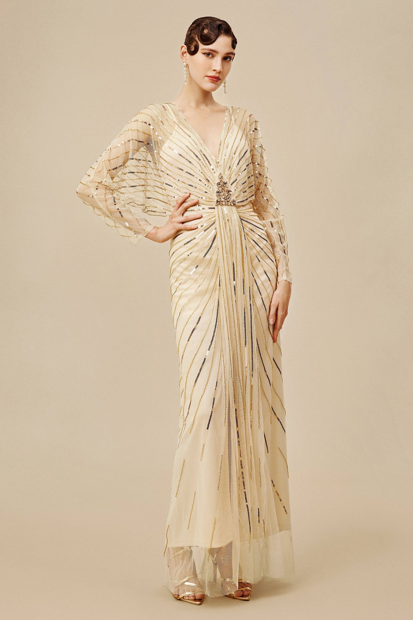Zouzou Crystal-Encrusted Plus Size Evening Gown