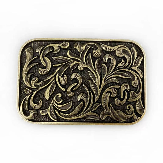RECTANGLE Bronze Flora Ornated Belt Buckle 1824BNZ
