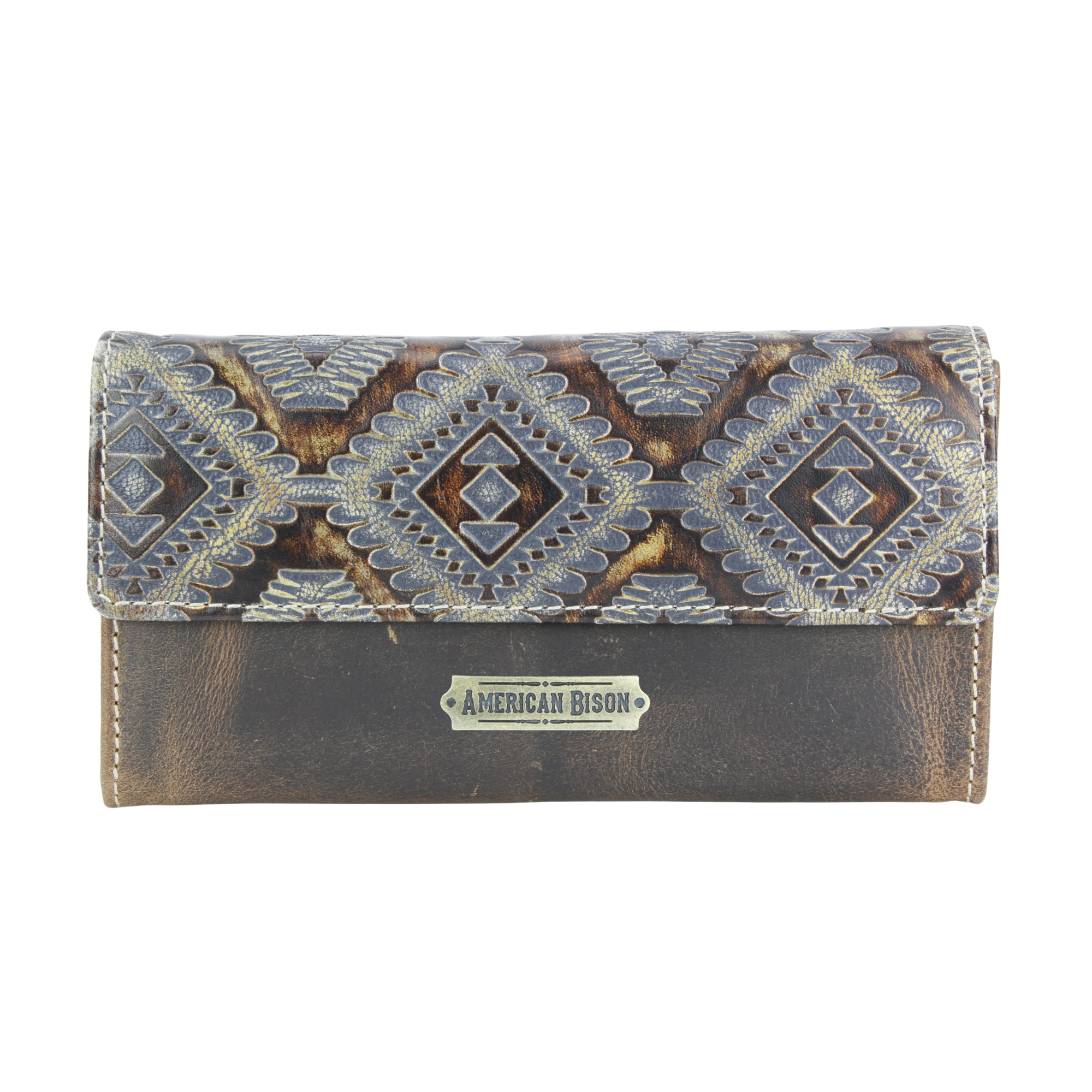 Brown Aztec Embossed Leather Clutch Wallet ABLW 18-2511
