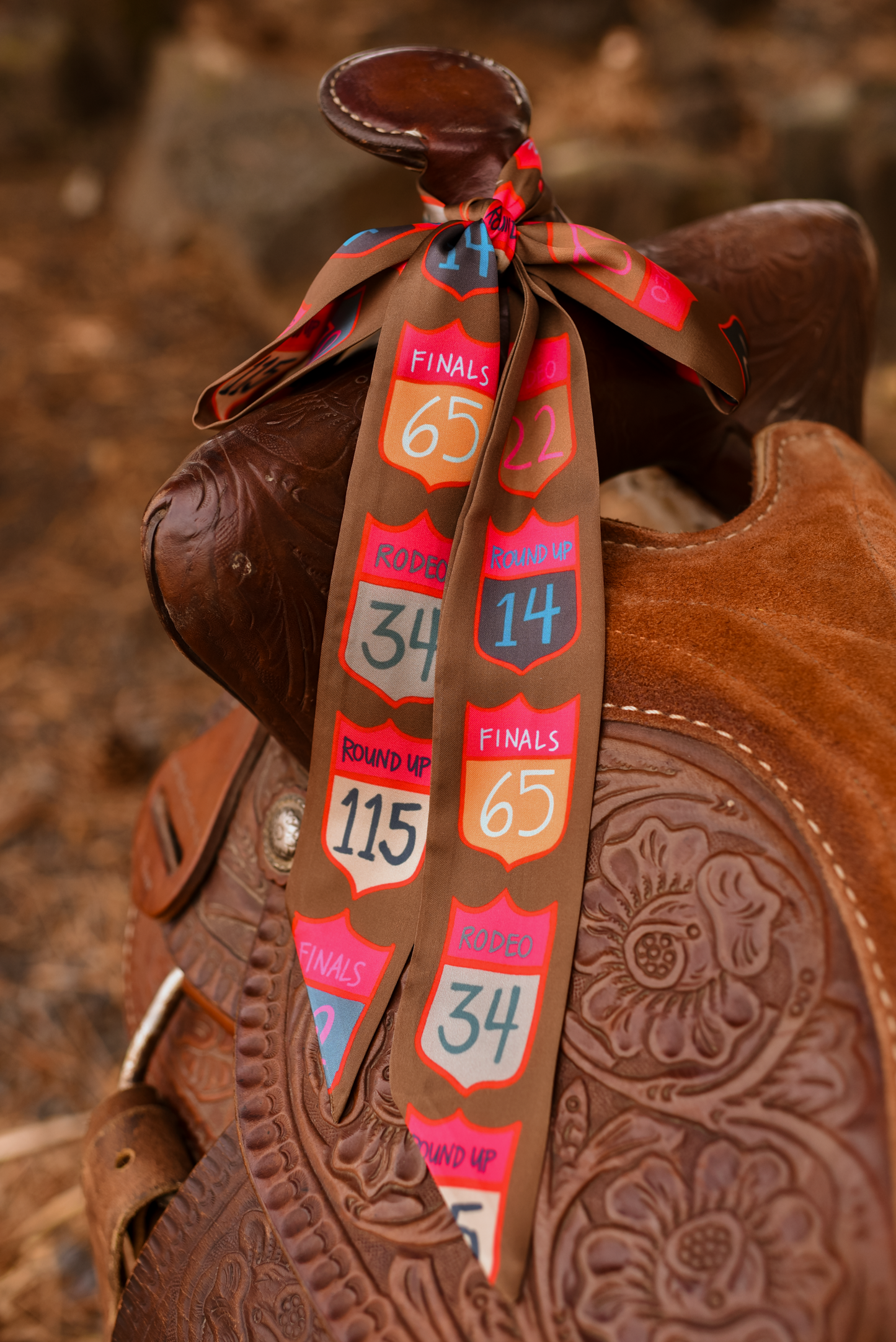 Rodeo Back Numbers Western Twilly Scarf: Cowgirl Rodeo Satin Chiffon Silk Style Scarf