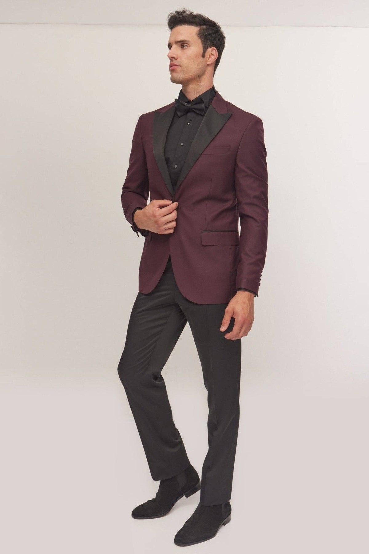 Classic Peak Lapel Tuxedo Jacket - Burgundy