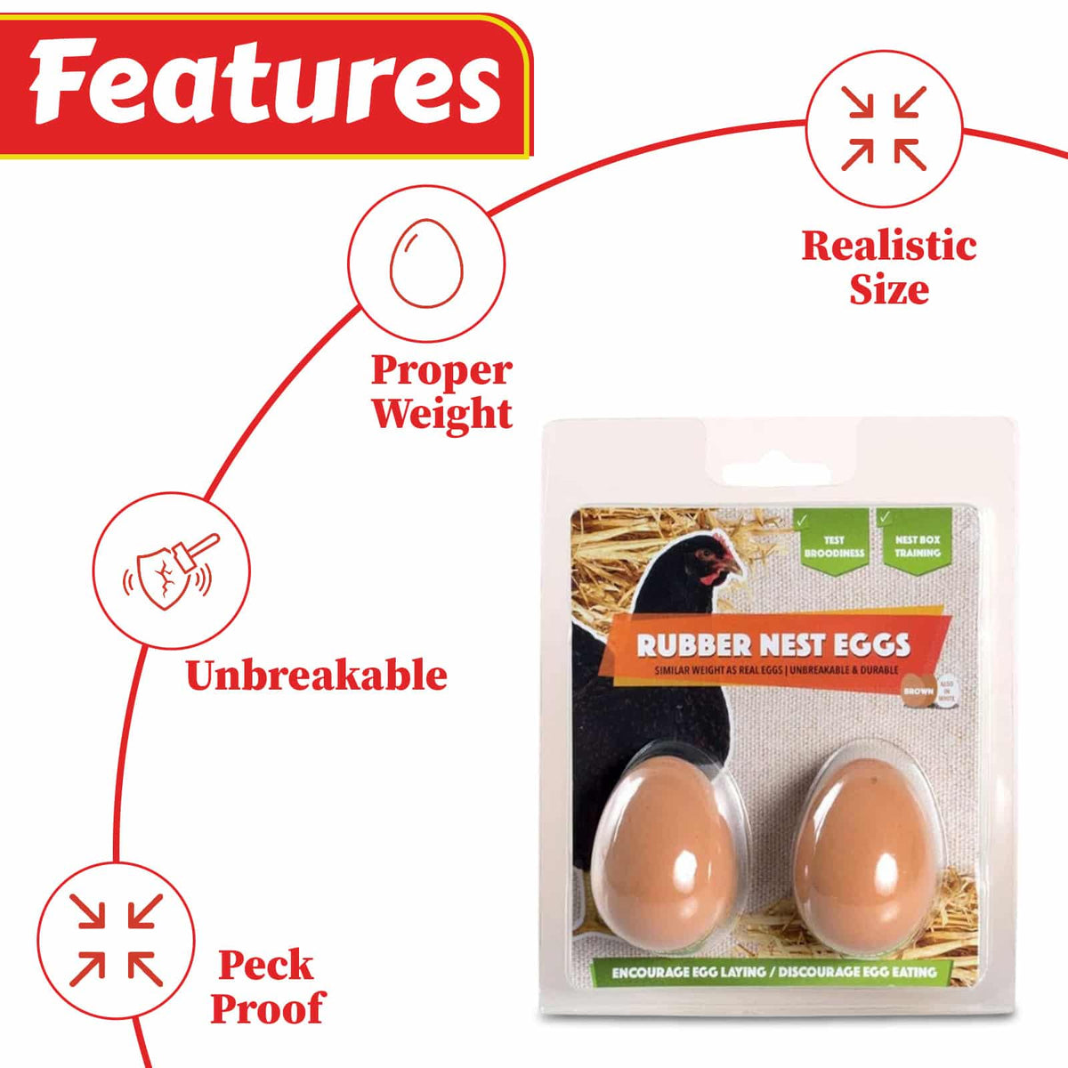 Brown Rubber Chicken Nest Eggs, Pair | Durable Nest Box Training Eggs