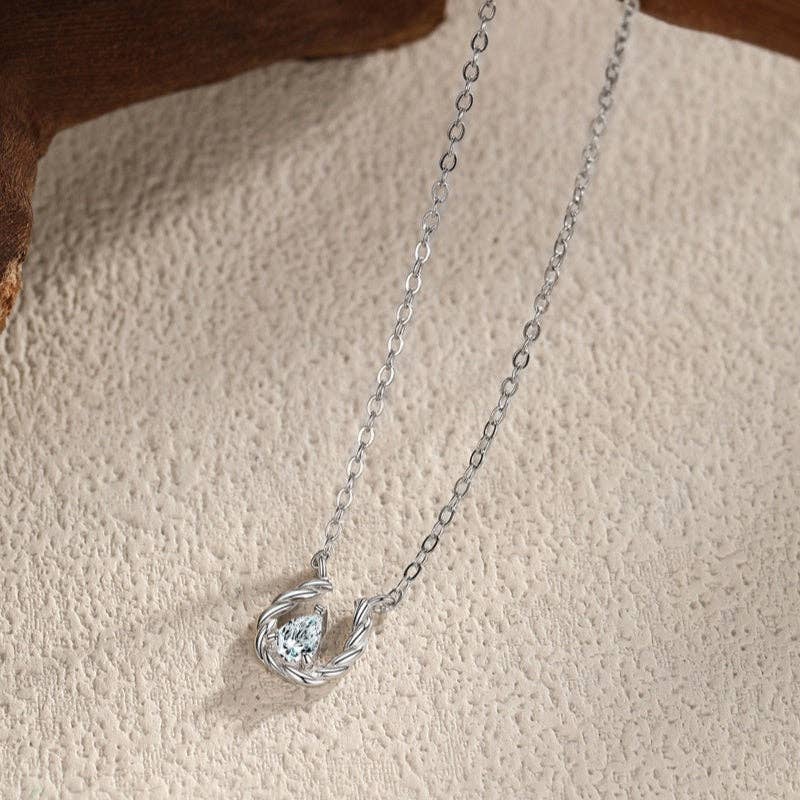 Twisted Horseshoe Teardrop Necklace in 925 Sterling Silver
