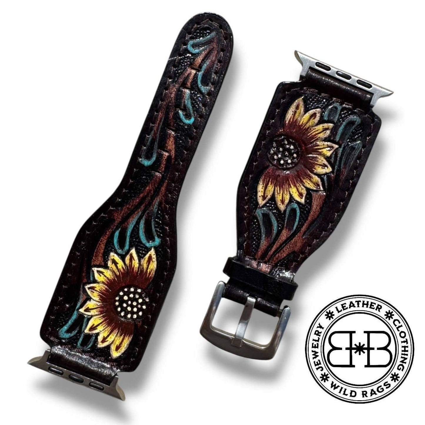 Western Tooled Leather Floral Watch Band by Double B Wild Rags