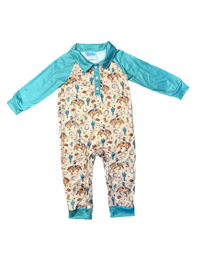 Wild West Bronc LS Romper, 0-2T