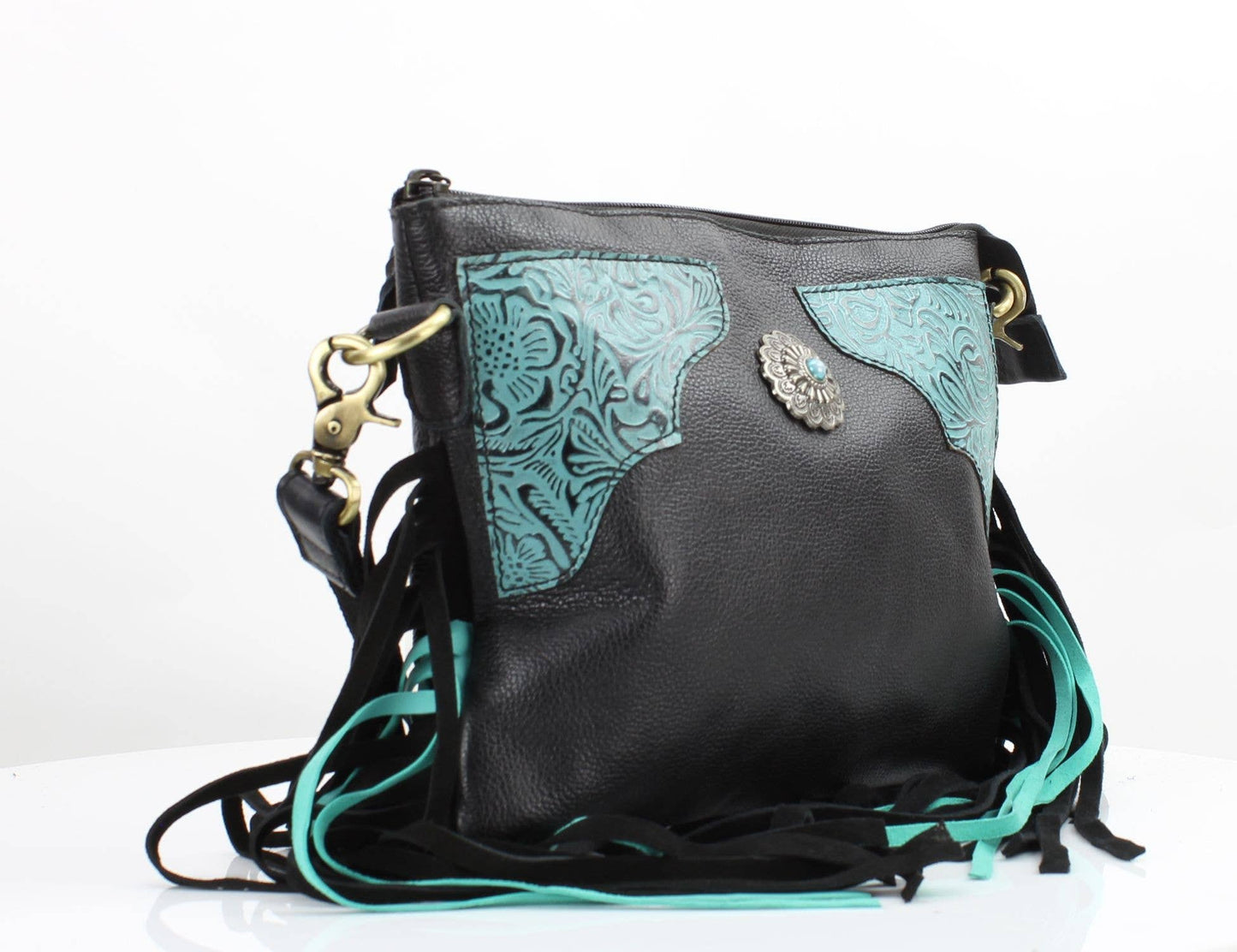 Fringe Concho Crossbody w/ Turquoise Accents # AB 2403