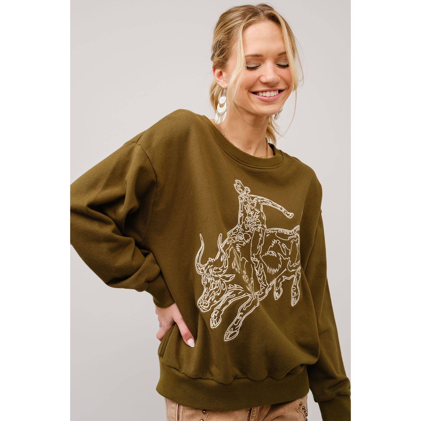Embroidered Western Pullover Sweatshirt - 36327T
