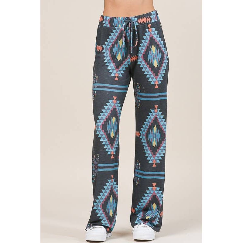 AV1044-CYNTHIA AZTEC PRINT RELAXED LONG PANTS