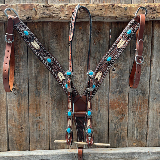 Rodeo Drive - Rawhide South West One Ear Headstall and Breastcollar Tack Set #OEBC409