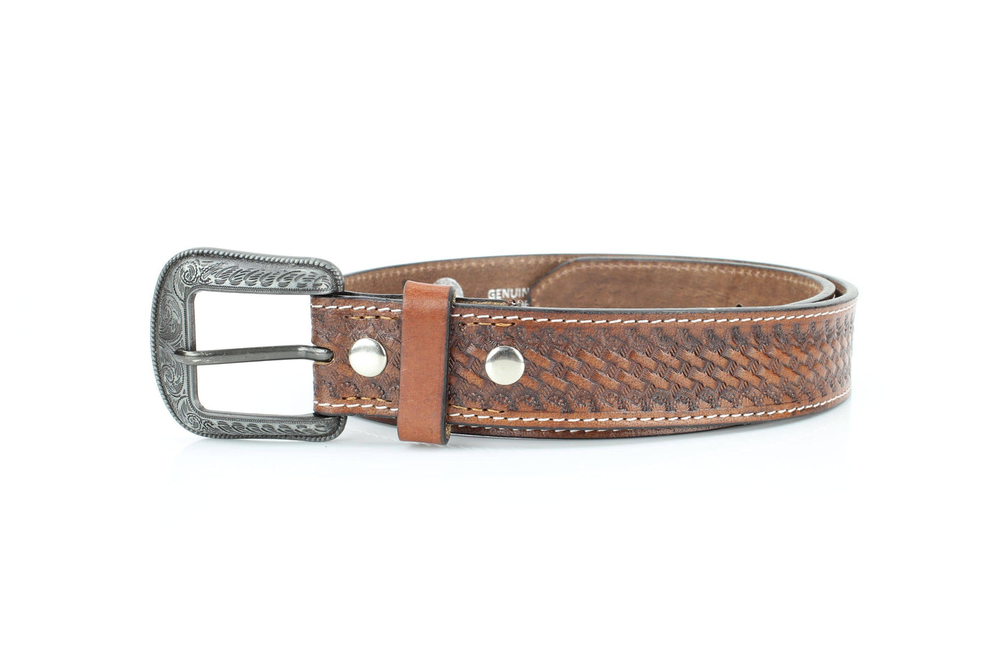 Basketweave Leather Belt with Floral Buckle RMB 002