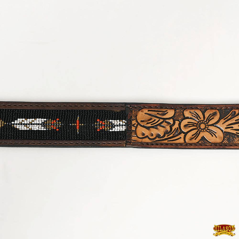 HILASON Men’s Belt Hand Tooled Leather Hand Beaded & Carved