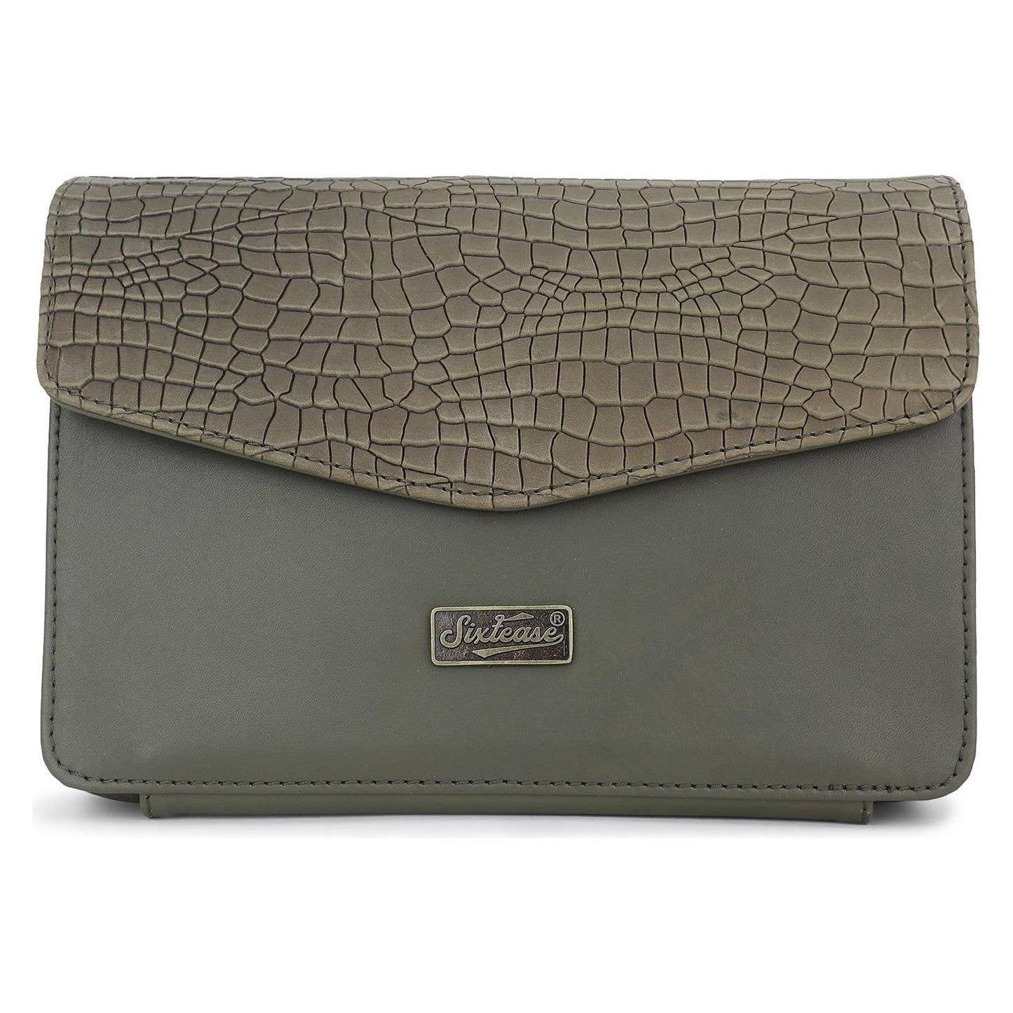 Sixtease Bags - Leather Womens Clutch Bag - Olive Croco Print