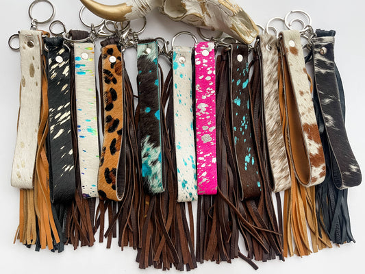 Cowhide Leather Fringe Tassel Keychain