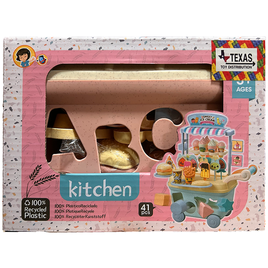 Texas Toy Distribution - Ice Cream Cart Play Set with Shapes, Letters, Accessories