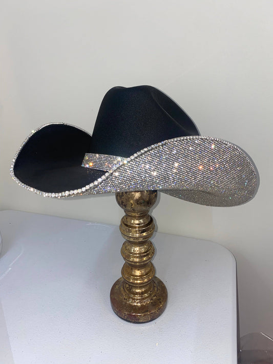 Rhinestone Cowgirl - Square shaped Black & Crystal Hat