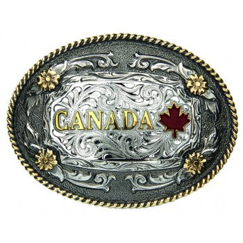 ANDWEST 2-TONE ANTIQUE OVAL CANADA REGIONAL BUCKLE WITH OVAL ROPE EDGE