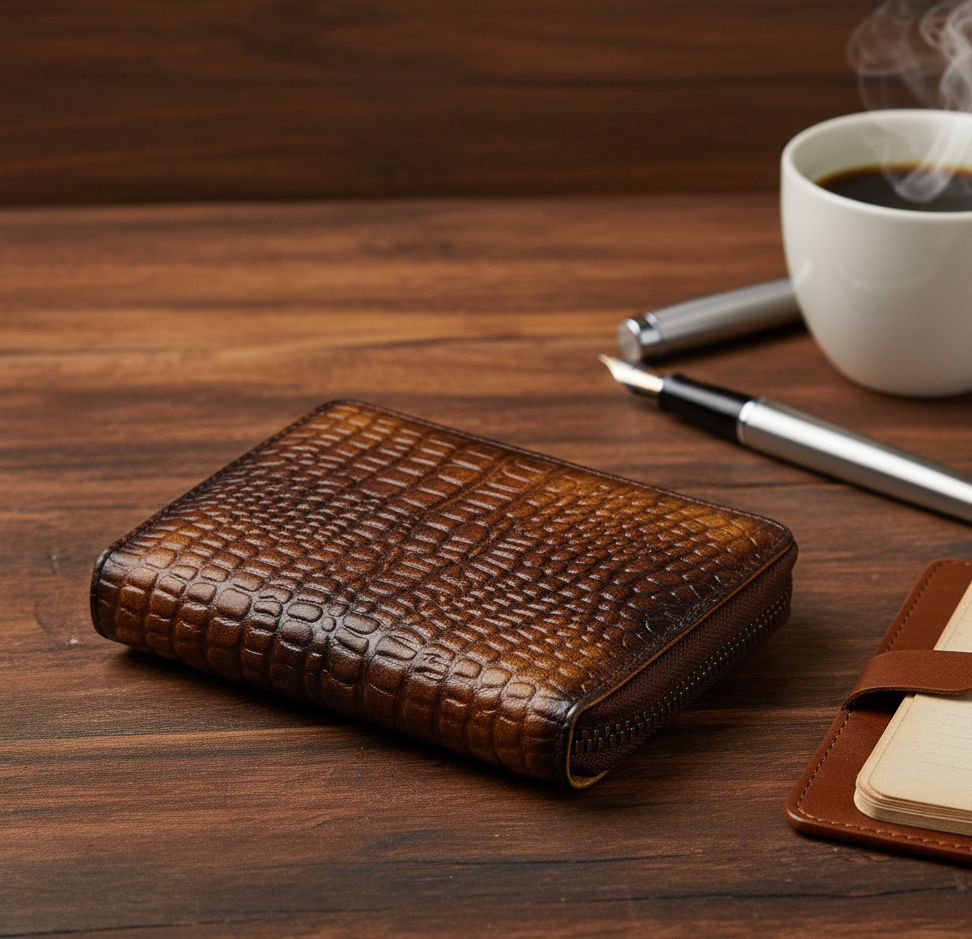 Genuine Leather Wallet RFID – (Tan / Brown Croco) Dual-Tone 253