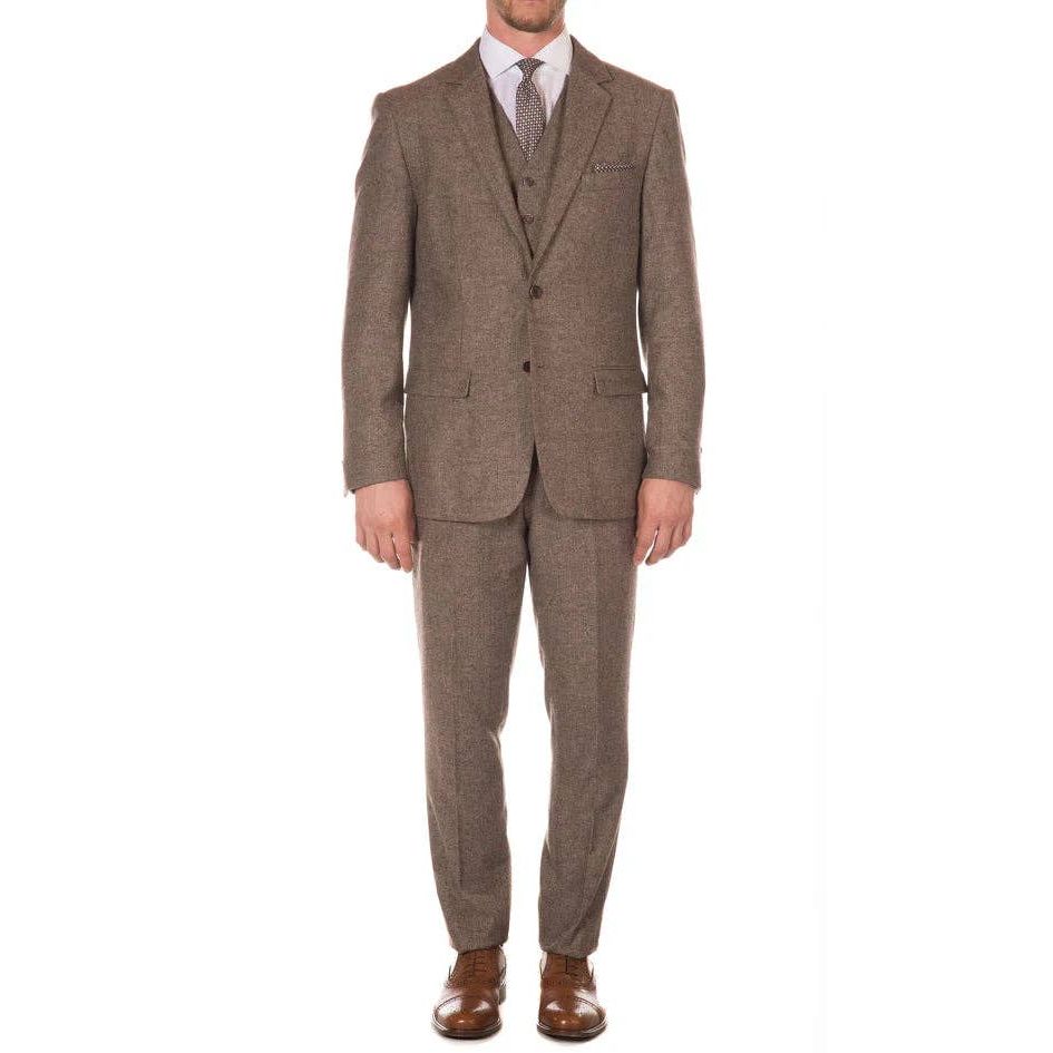 York Brown 3 Piece Herringbone Suit