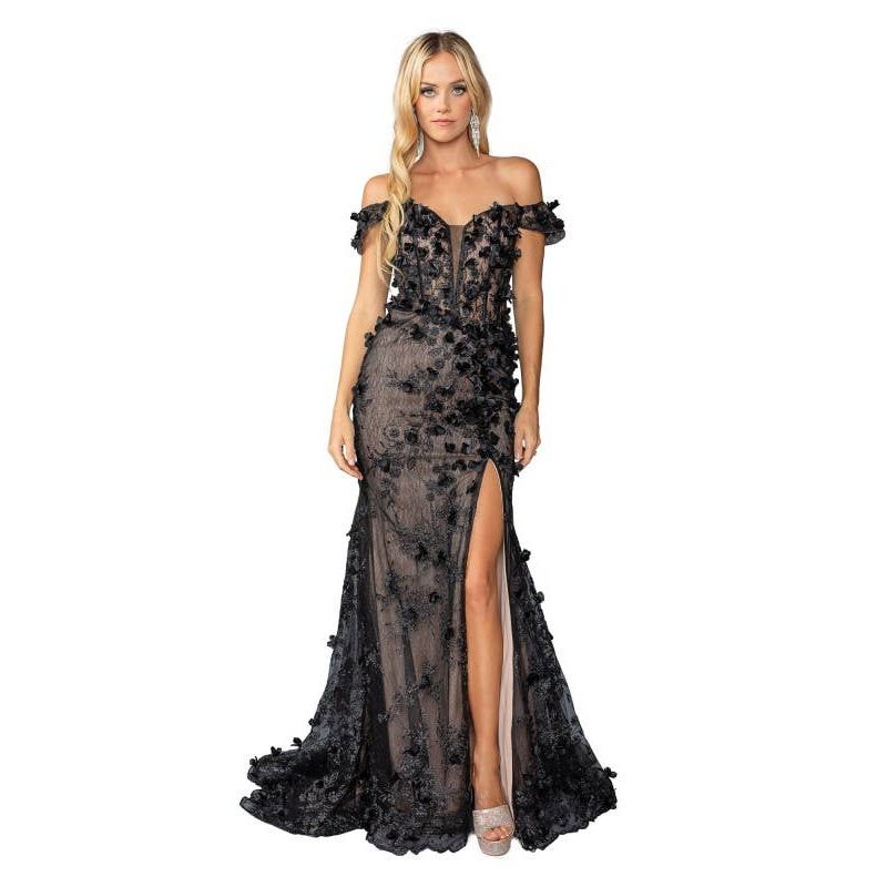 Ruffled Trim and Front Slit Prom Dress