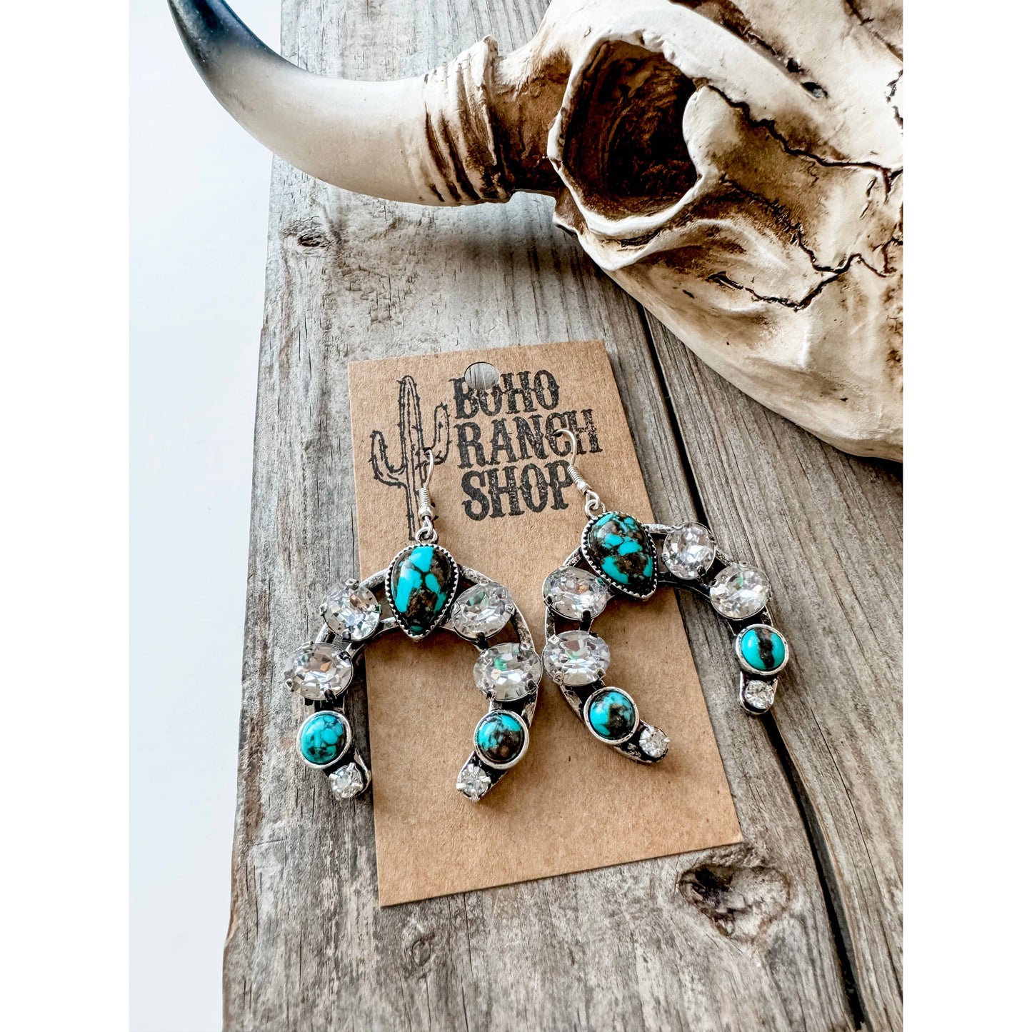 Glass Stone Squash Blossom Western Earrings
