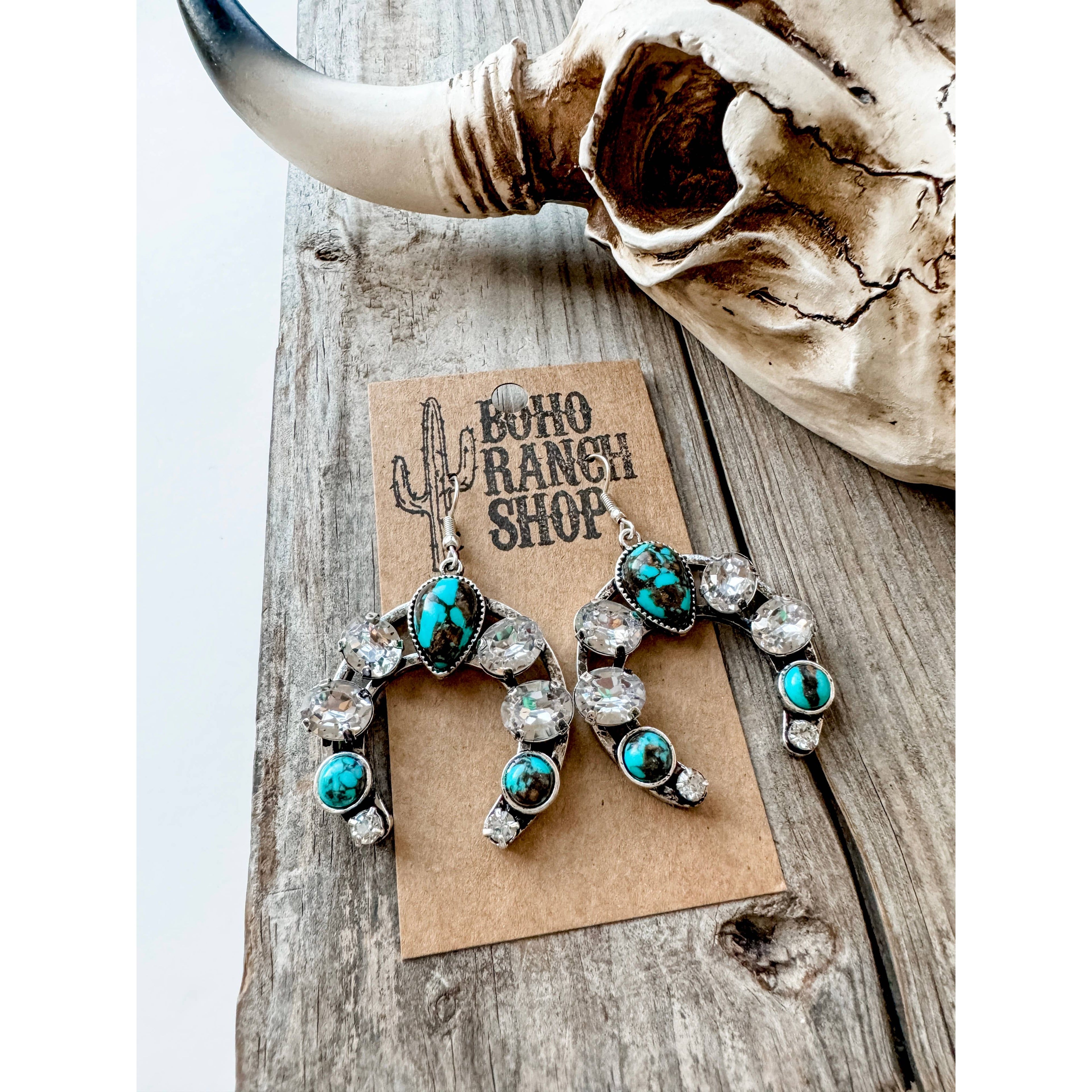 Glass Stone Squash Blossom Western Earrings