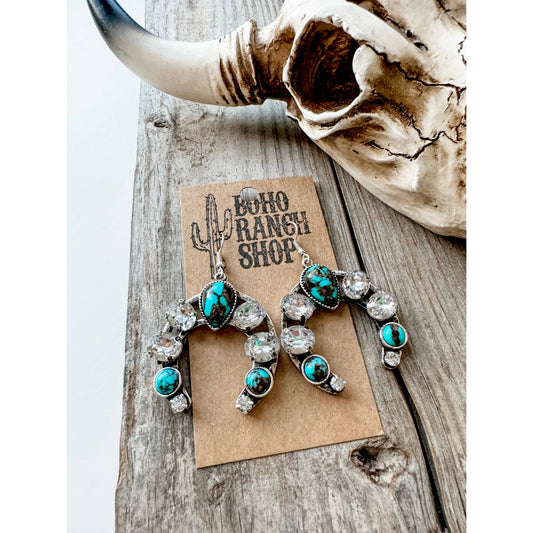 Glass Stone Squash Blossom Western Earrings