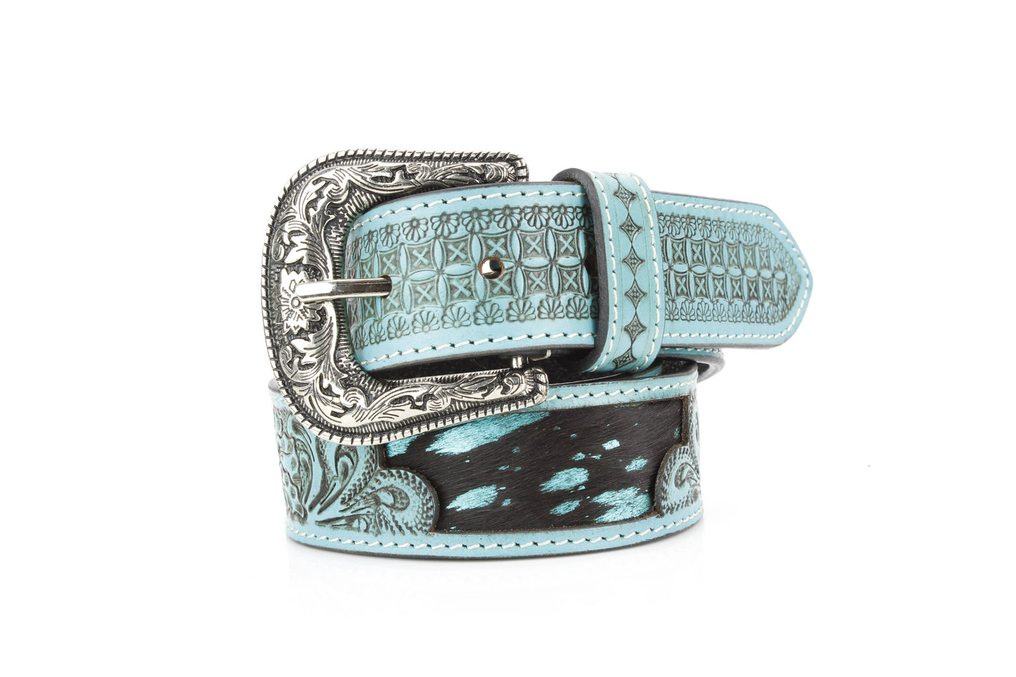 Turquoise Tooled Leather Western Belt Engraved ABB 38-1021