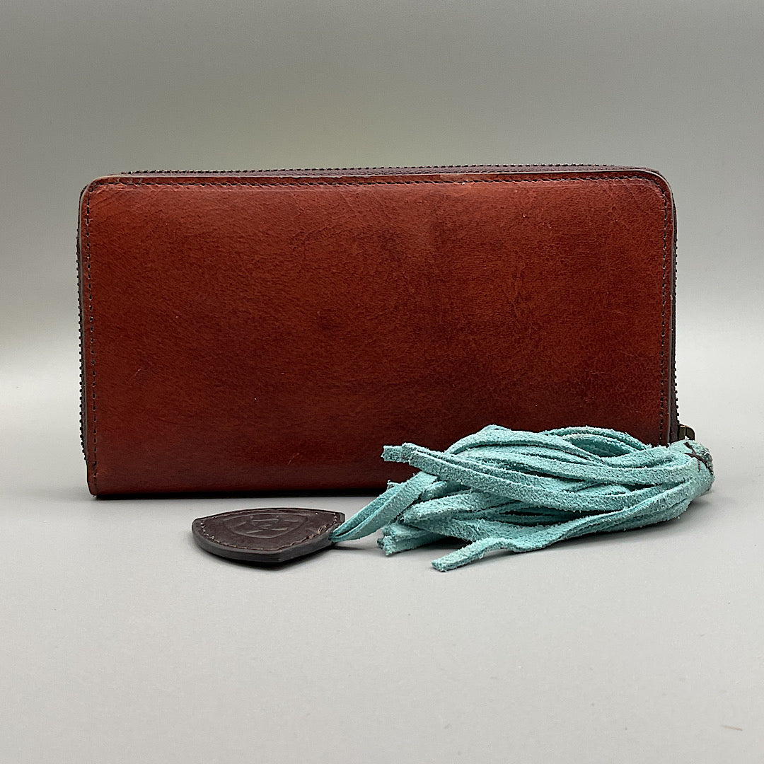 Ariat -  Carved Leather With Turquoise Tassel Wallet A770010608