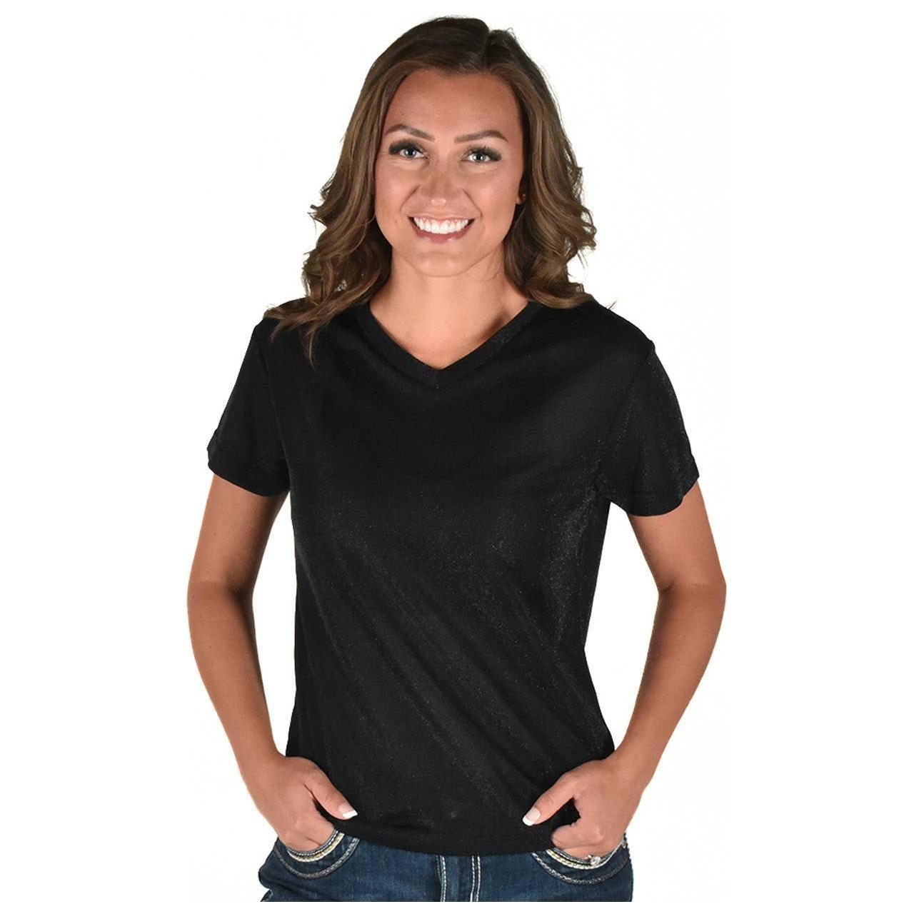 Cowgirl Tuff Co. / B. Tuff Jeans - Short Sleeve V-Neck Tee (Black Lightweight Shimmer Breathe)