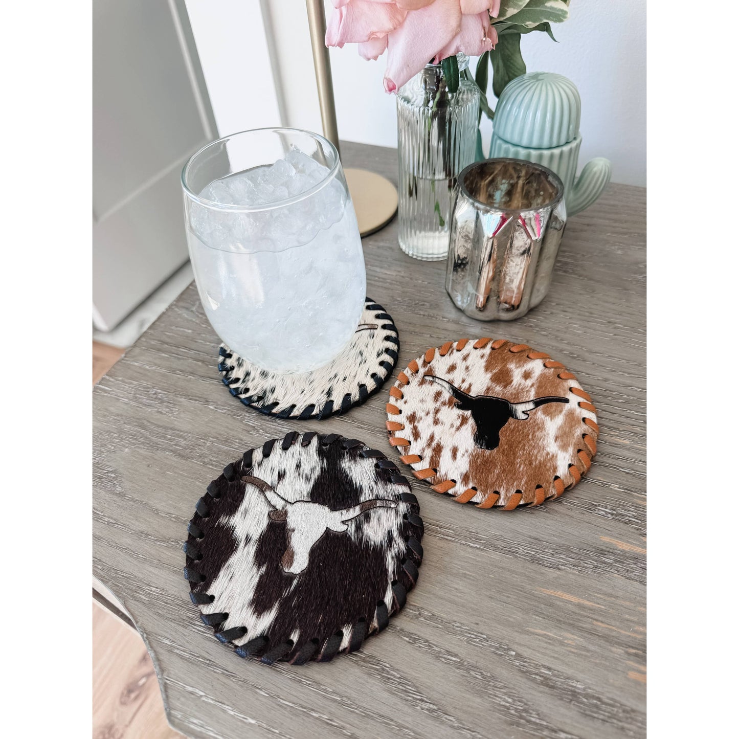 Genuine Cowhide Leather Coasters | Western Hair-On Hide