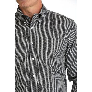 Cinch Mens Modern Fit Button Down Western Shirt-Black/Stripe